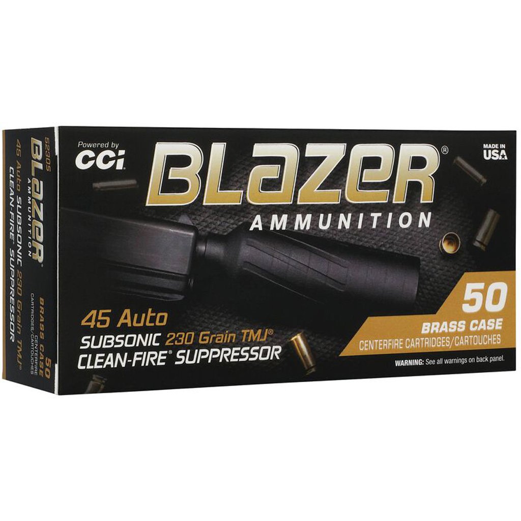 CCI Blazer Clean Fire Suppressor Pistol Ammo 45 Auto 230 gr. TMJ 50 rd.