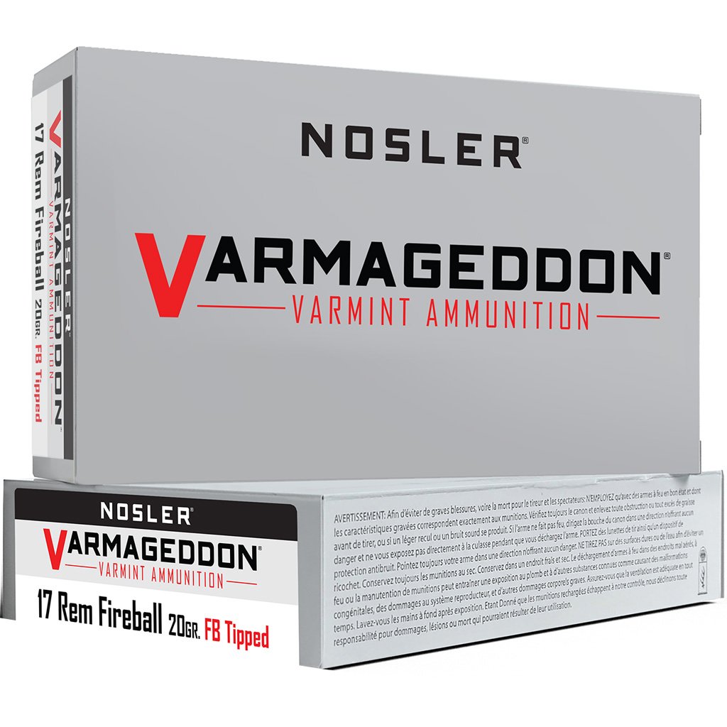 Nosler Varmageddon Rifle Ammunition 17 Rem. Fireball 20 gr. VG FBT 20 rd.