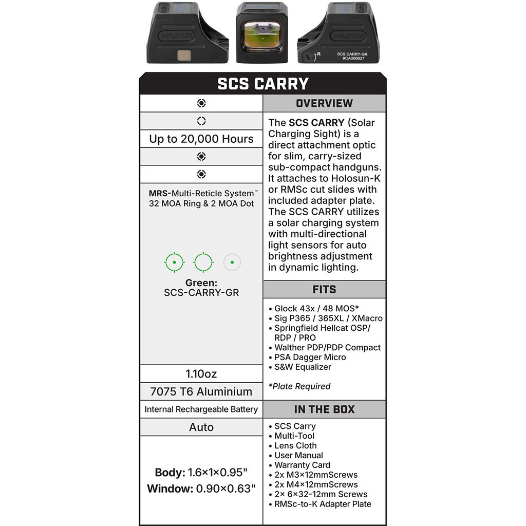 Holosun SCS Carry Enclosed Red Dot Green Dot 32 MOA Circle K Cut