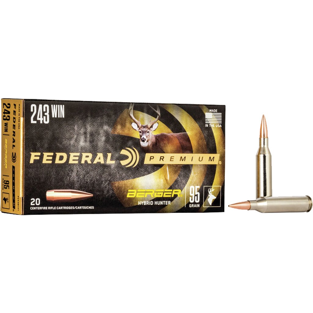 Federal Premium Rifle Ammo 243 Win. 95 gr. Berger Hybrid Hunter 20 rd.