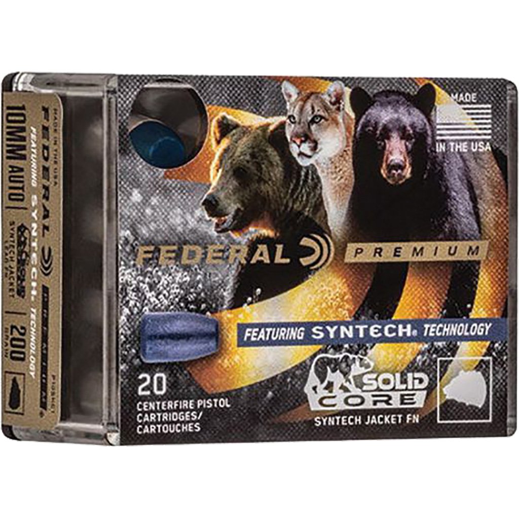 Federal Premium Pistol Ammo 10mm 200 gr. Solid Core Synthetic Jacket 20 rd.