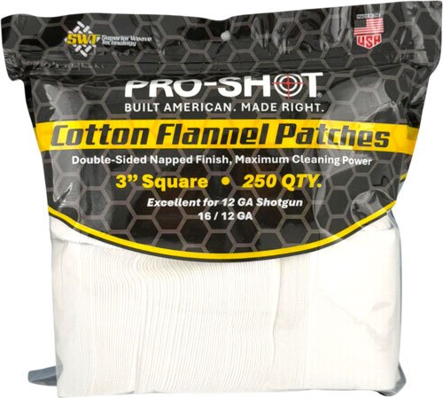 PRO SHOT CLEANING PATCH COTTON - FLANNEL 12GA-16GA 3" 250CT