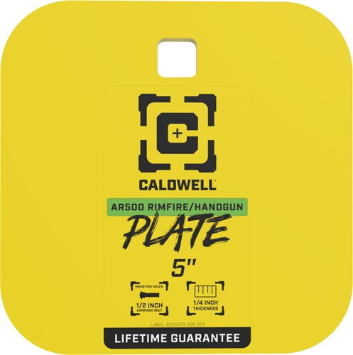CALDWELL AR500 5" GONG TARGET - 1/4" RIMFIRE/HANDGUN STEEL YLW