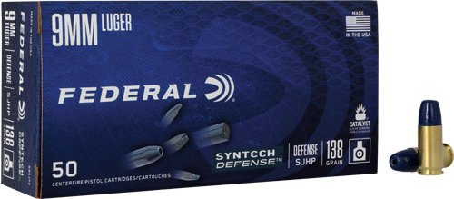 FEDERAL SYNTHETIC DEFENSE 9MM - LUGER 138GR SJHP 50RD 10BX/CS
