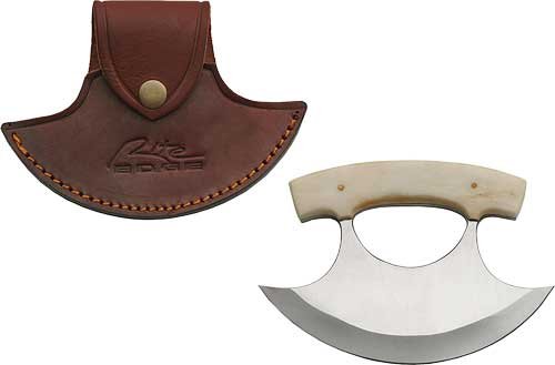 SZCO RITE EDGE 6" BONE HANDLE - ULU W/LEATHER SHEATH