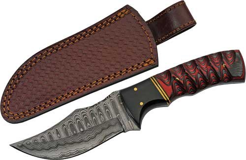 SZCO RITE EDGE 4" BUFFALO HORN - /TWISTED WOOD DAMASCUS W/SHTH