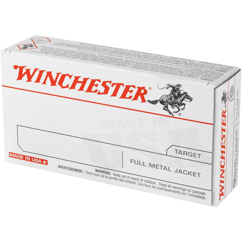 Winchester USA White Box Pistol Ammo 9mm 124 gr. FMJ 100 rd.
